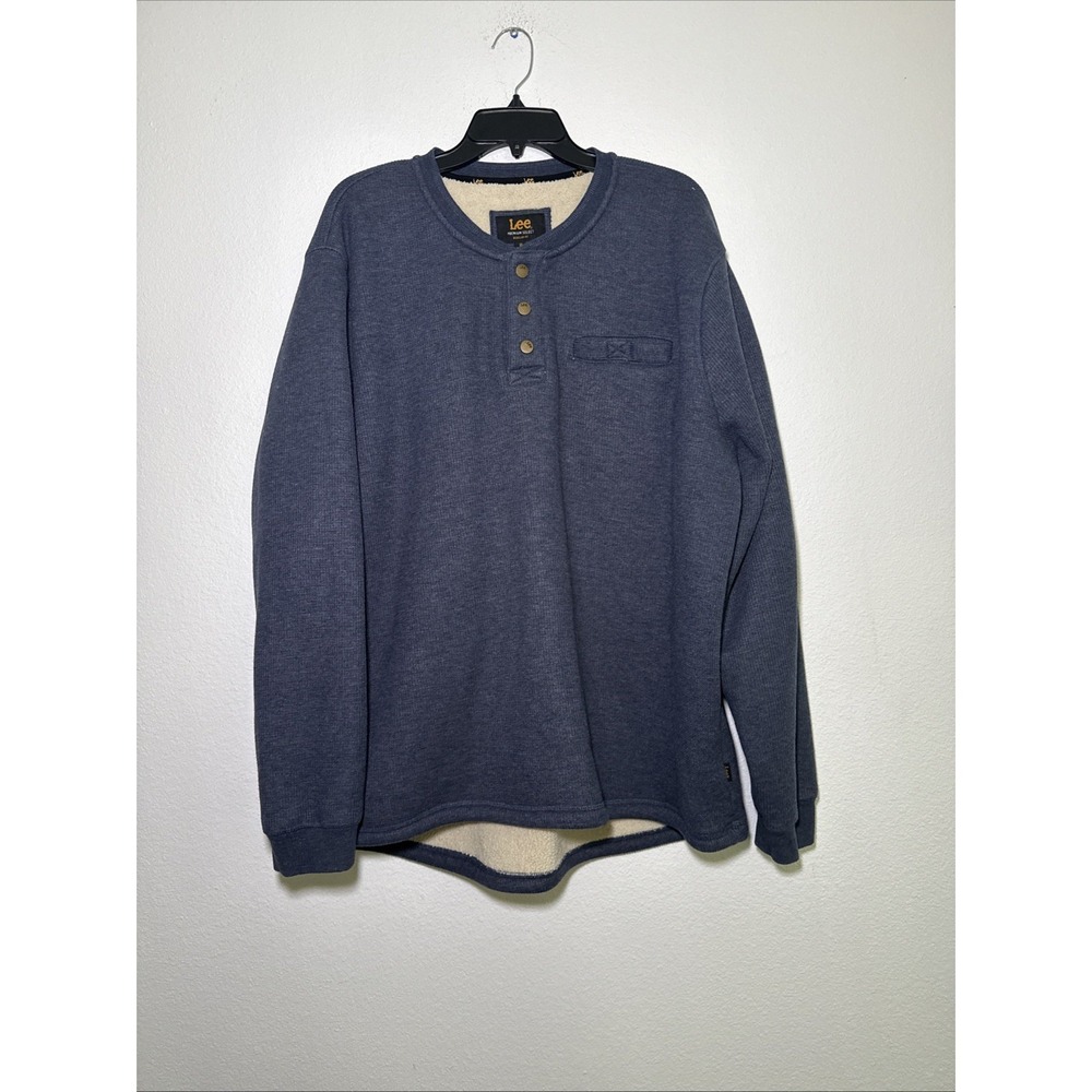 Lee Premium Select Regular Fit Mens XL Blue Sherpa Lined Waffle Knit Sweater